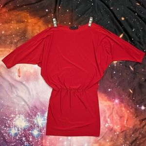 ❤️💎 Red Open Shoulder Diamond Strapped Sabora Fashion Dress Size Medium